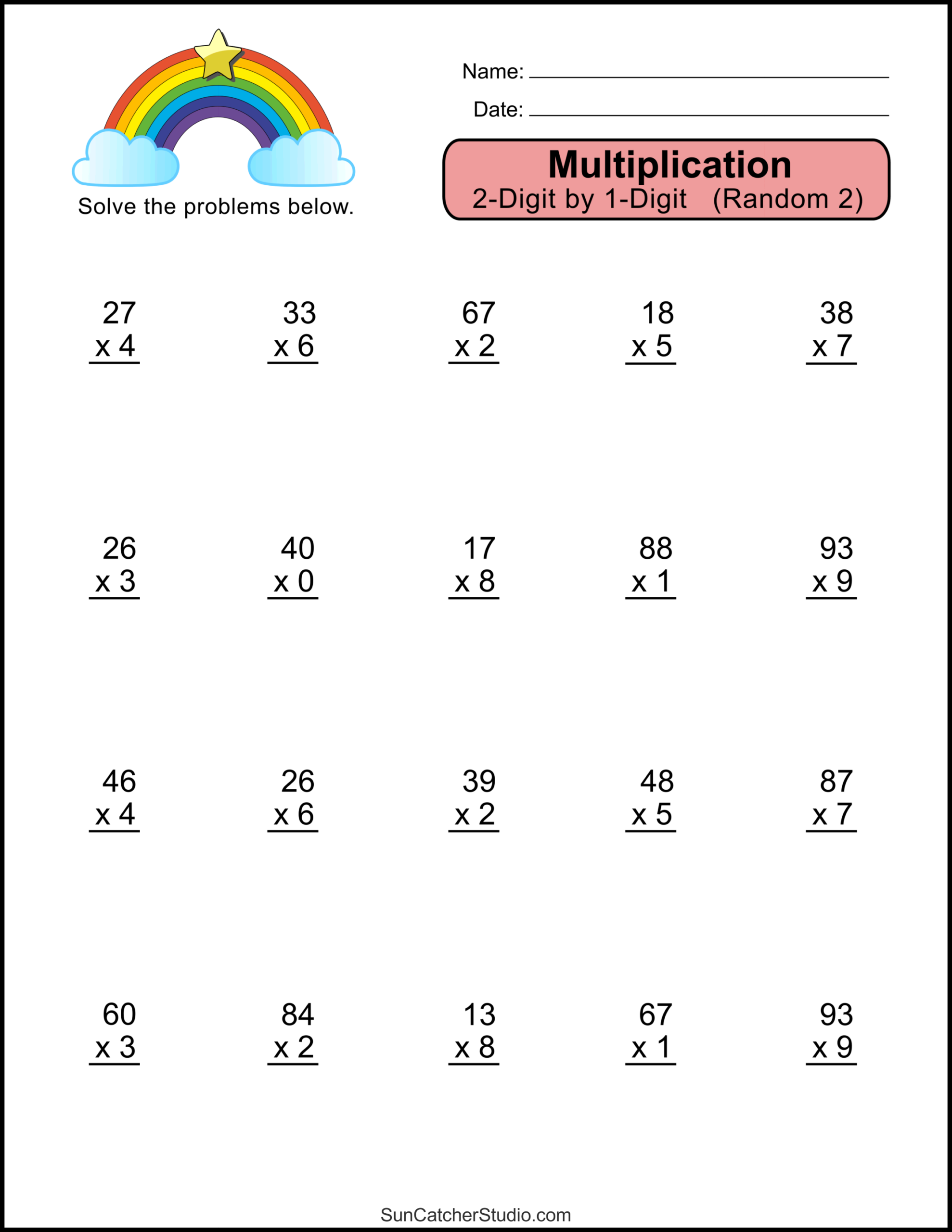 Multiplication Worksheets 2 Digit By 1 Digit Math Drills Free Printables Lettering SVG Files Tools Apps
