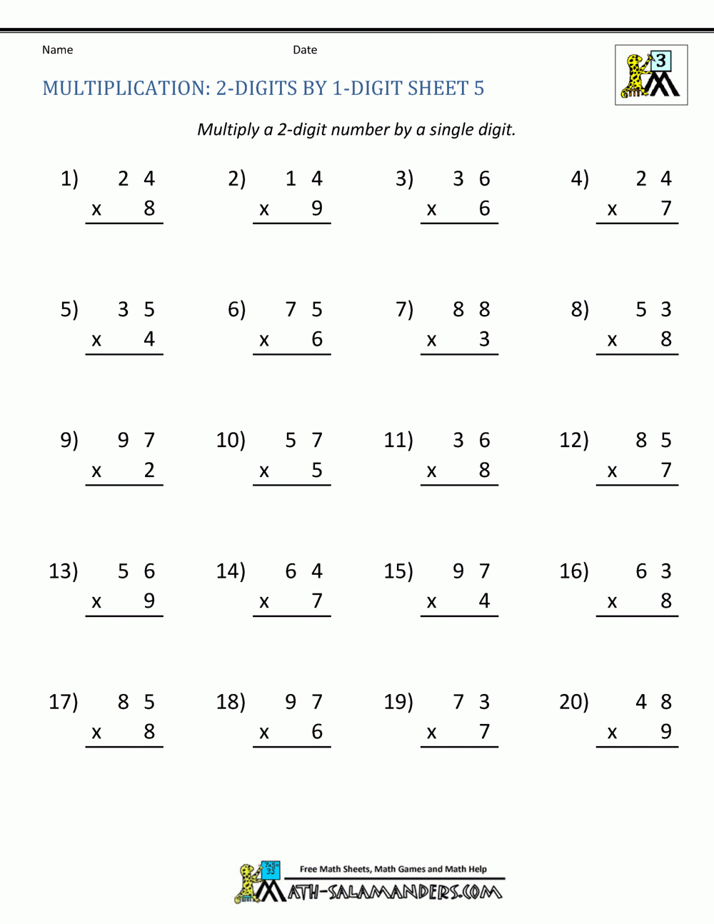 two digit by one digit multiplication two digit by one digit multiplication