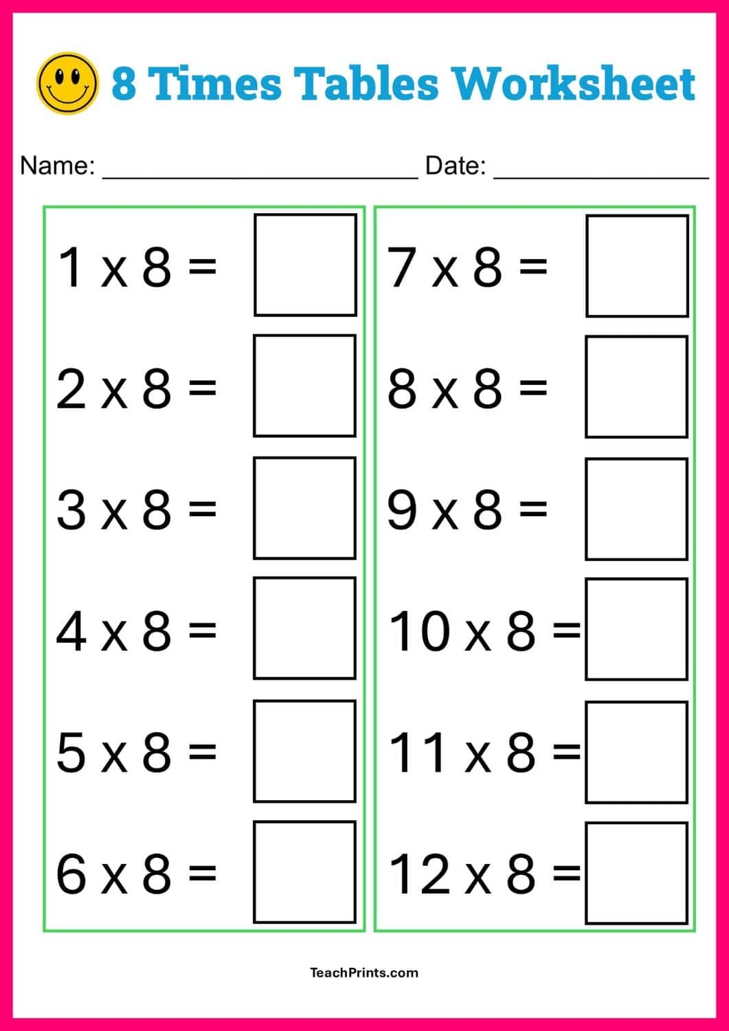 multiply by 8 worksheet