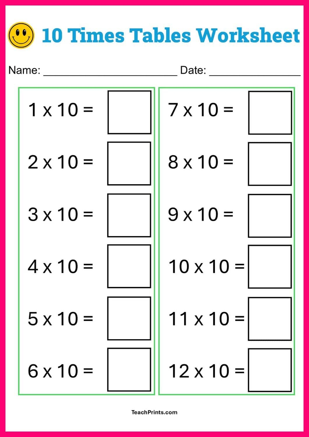printable times table worksheets