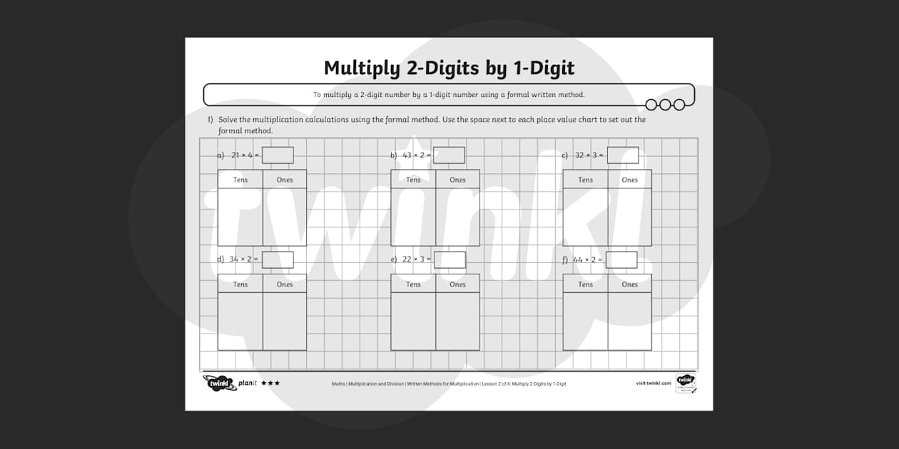 2 digit multiply 1 digit worksheet