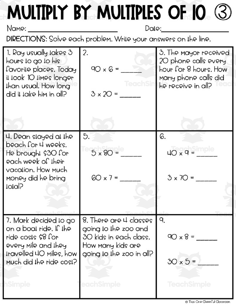 Multiply By Multiples Of 10 Homework Worksheets By Teach Simple Multiply By Multiples Of 10 Homework Worksheets By Teach Simple