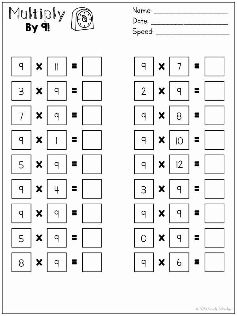 Multiply By Nine Worksheets Multiplication Facts 9 Times Tables By Teach Simple