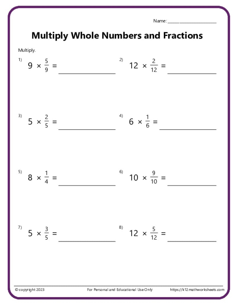 Multiply Fractions With Whole Numbers
