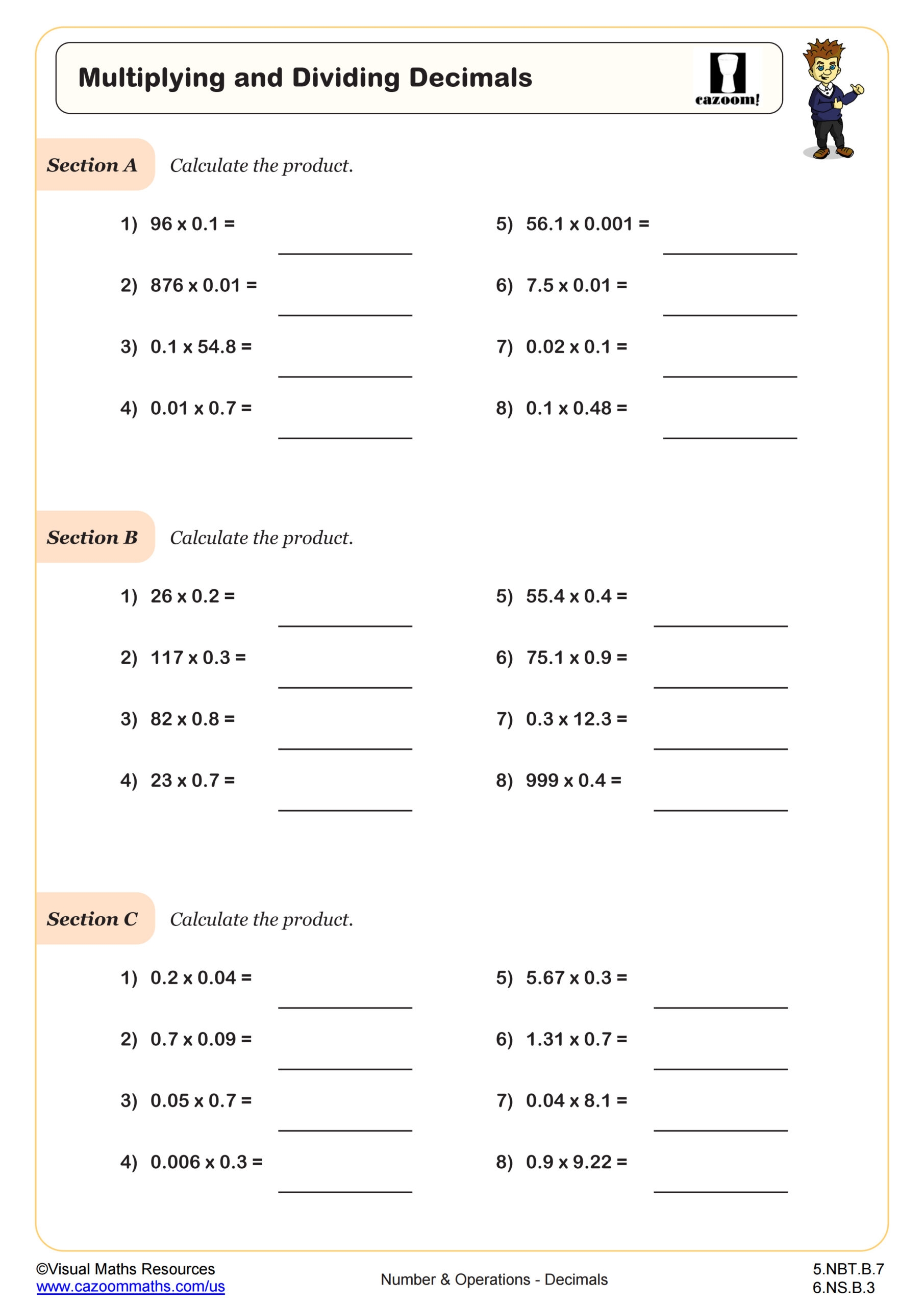 multiplying decimals by decimals worksheet
