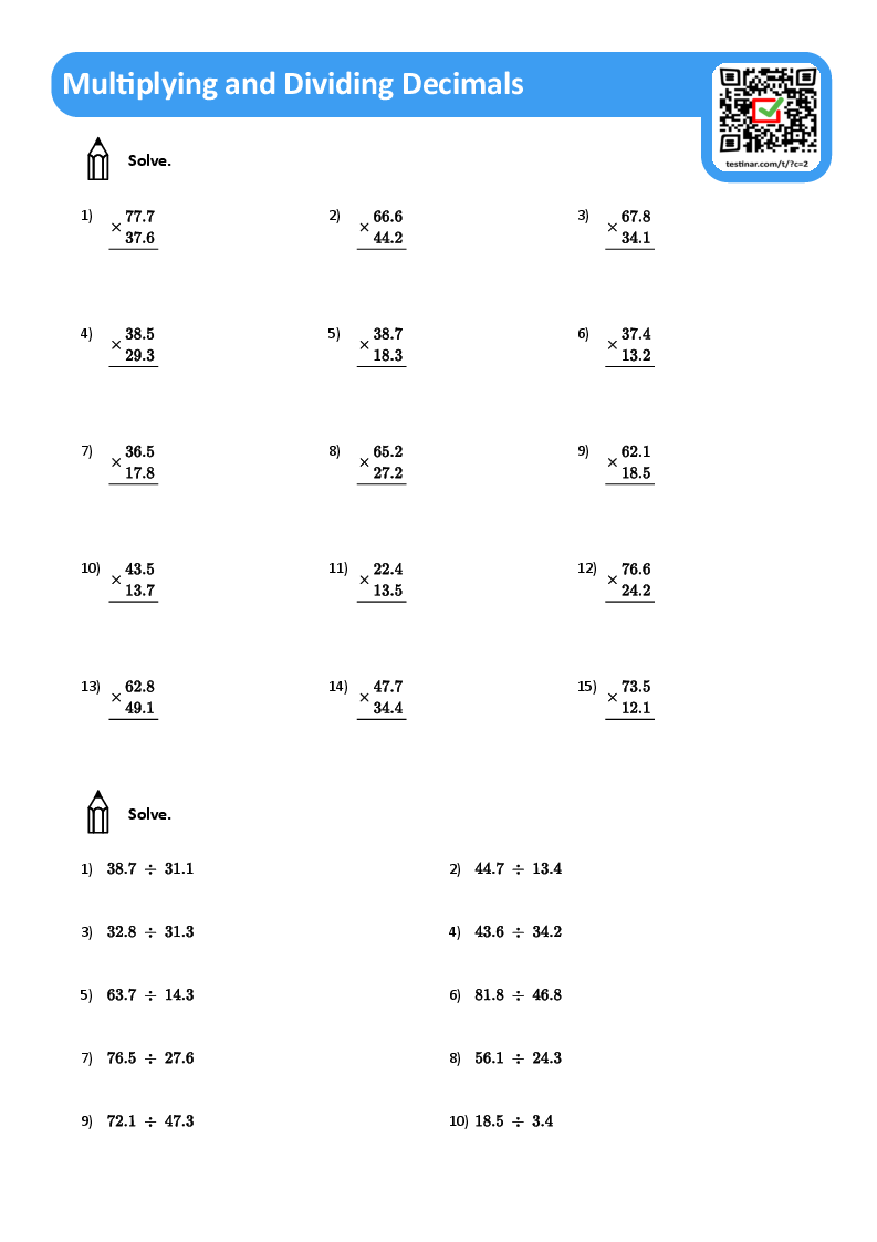 Multiplying And Dividing Decimals Worksheets Multiplying And Dividing Decimals Worksheets