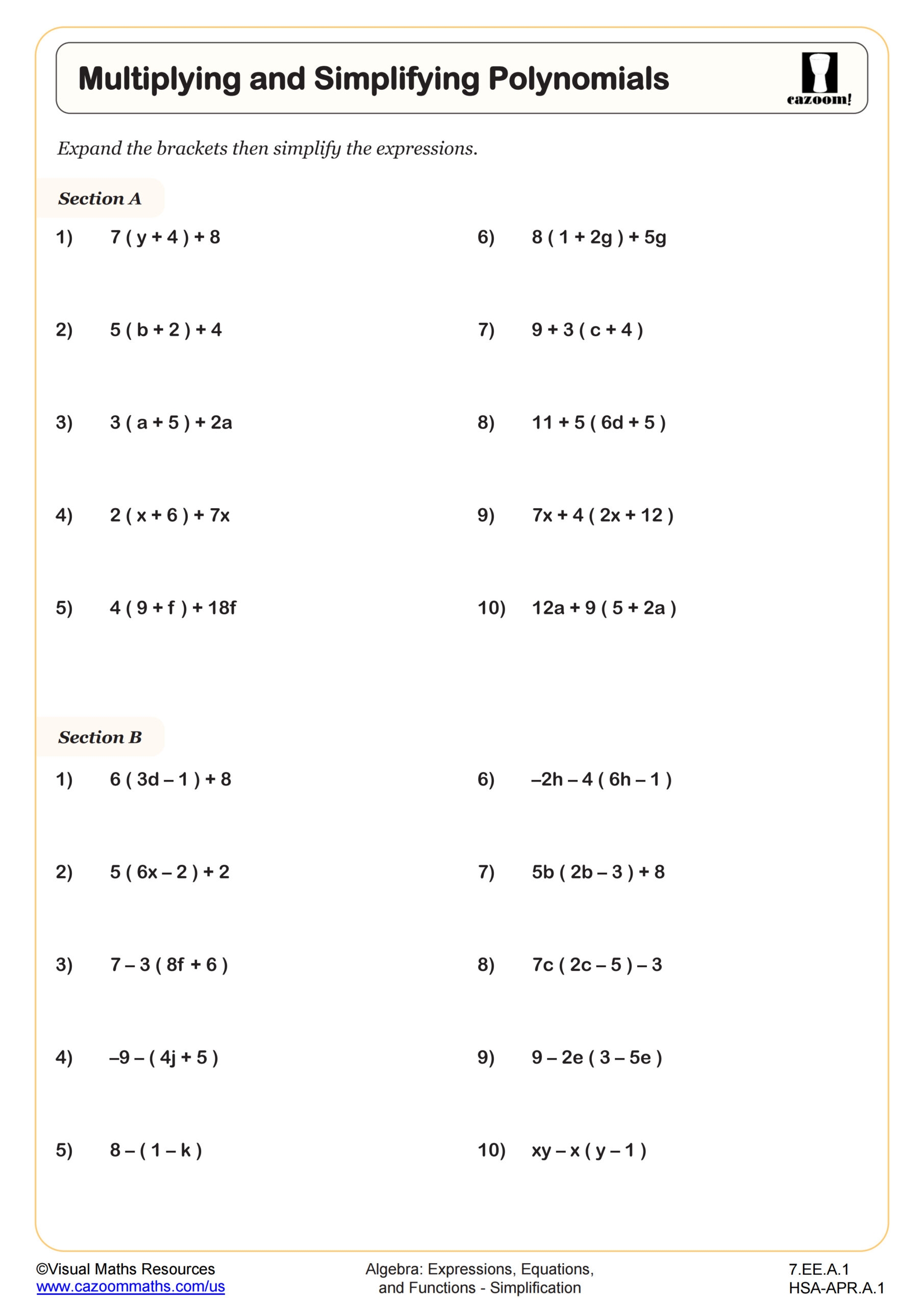 Multiplying And Simplifying Polynomials Worksheet 7th Grade PDF Worksheets Multiplying And Simplifying Polynomials Worksheet 7th Grade PDF Worksheets