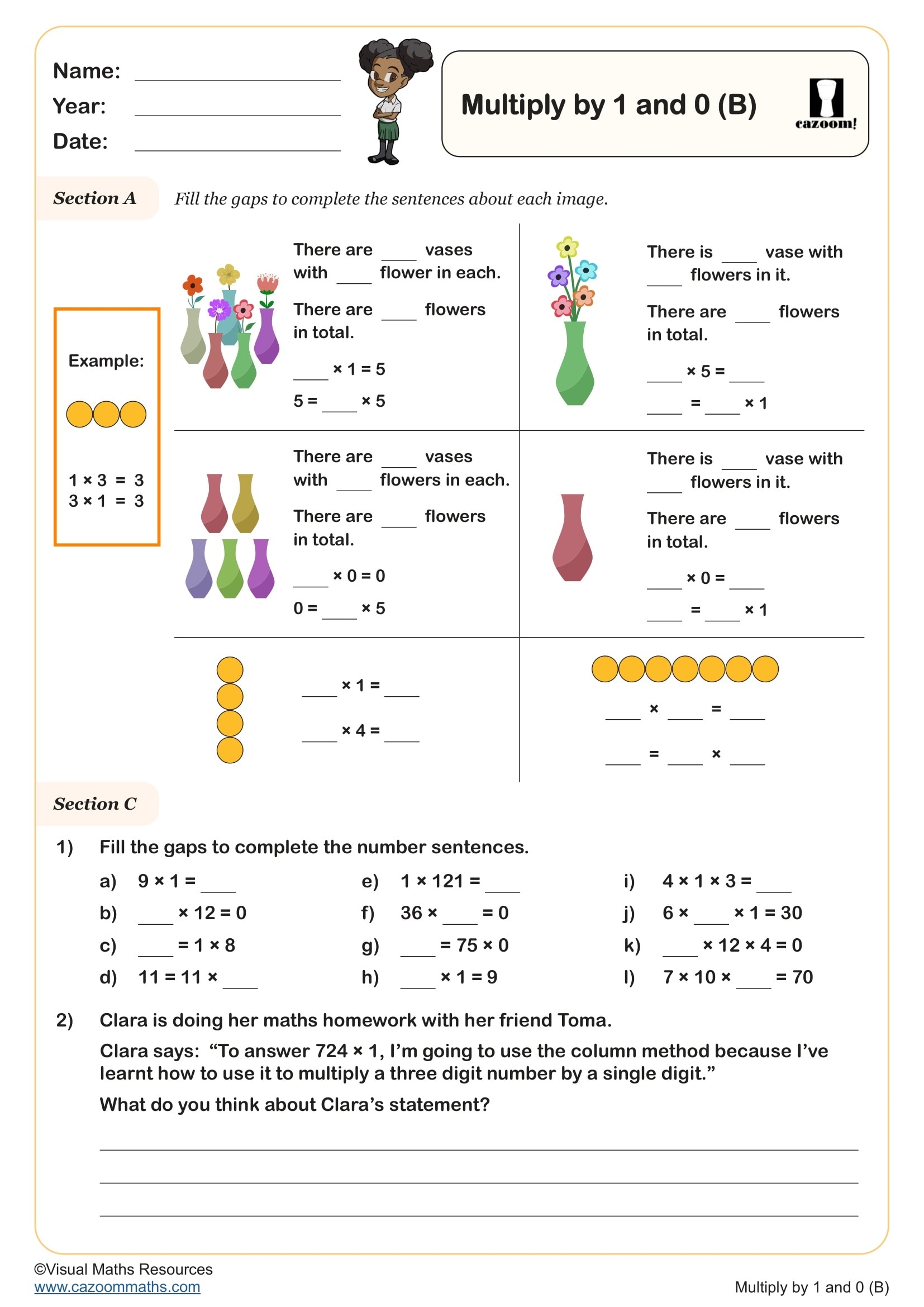 Multiplying By 1 And 0 B Fun And Engaging Year 4 Number Worksheet
