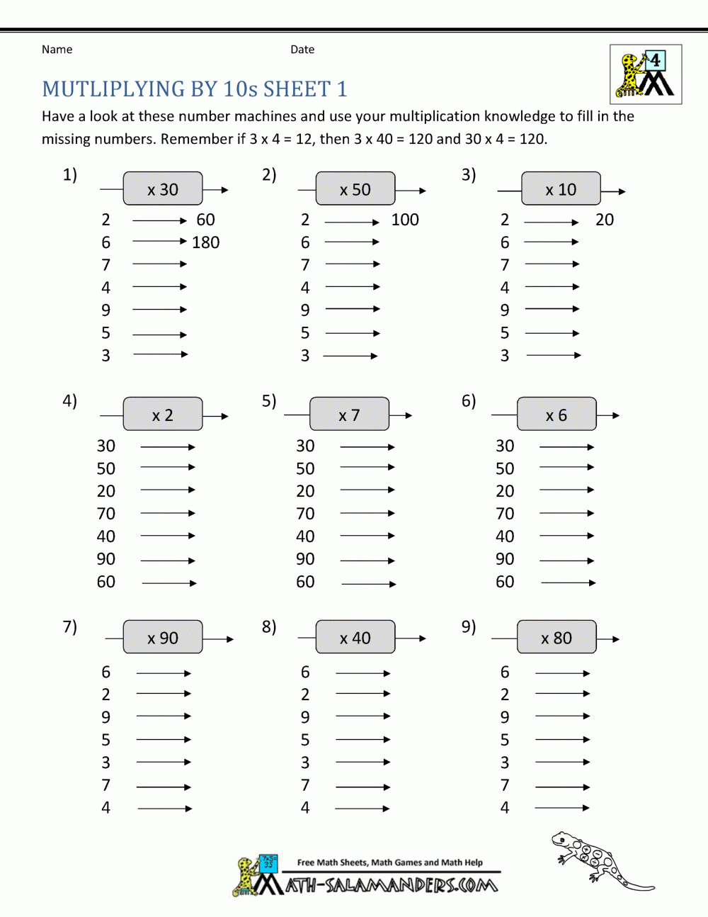 Multiplying By Multiples Of 10