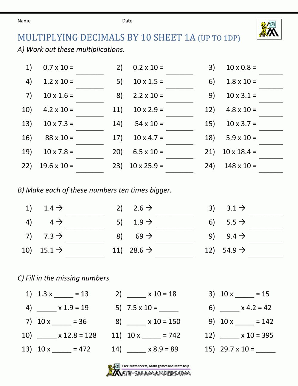 multiply by 10 worksheet multiply by 10 worksheet