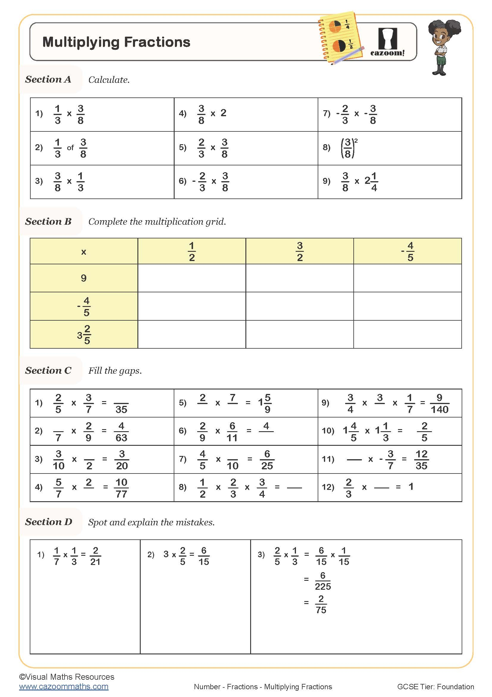multiplying fractions worksheets pdf