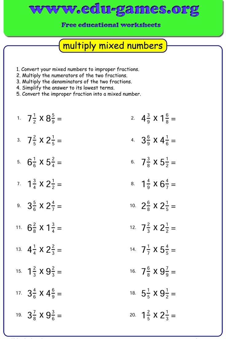 Multiplying Mixed Numbers Worksheets Free Printable PDFs Edu Games