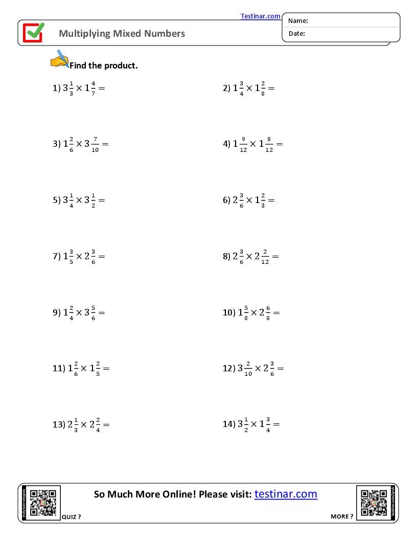 Multiplying Mixed Numbers Worksheets