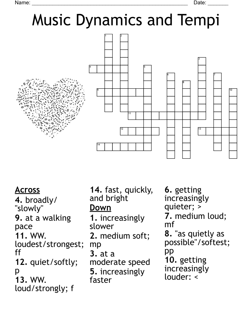 Music Dynamics And Tempi Crossword WordMint Music Dynamics And Tempi Crossword WordMint