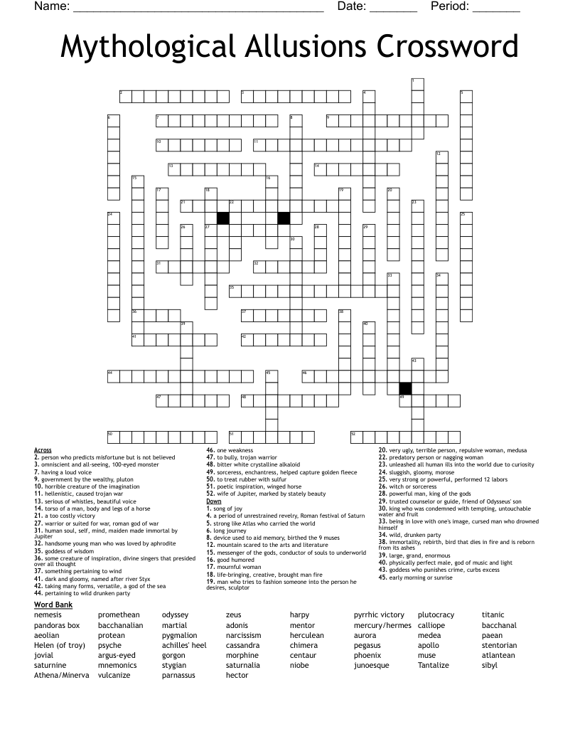 Mythological Allusions Crossword WordMint Mythological Allusions Crossword WordMint