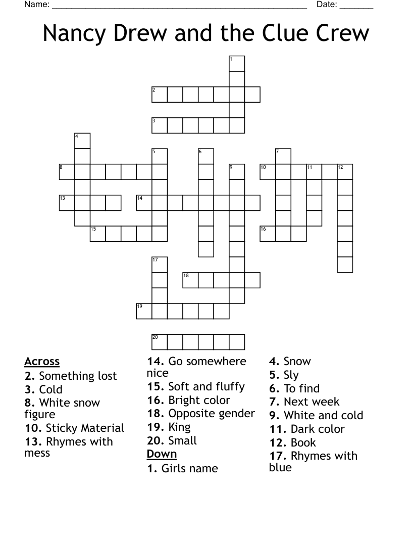 Nancy Drew And The Clue Crew Crossword WordMint Nancy Drew And The Clue Crew Crossword WordMint