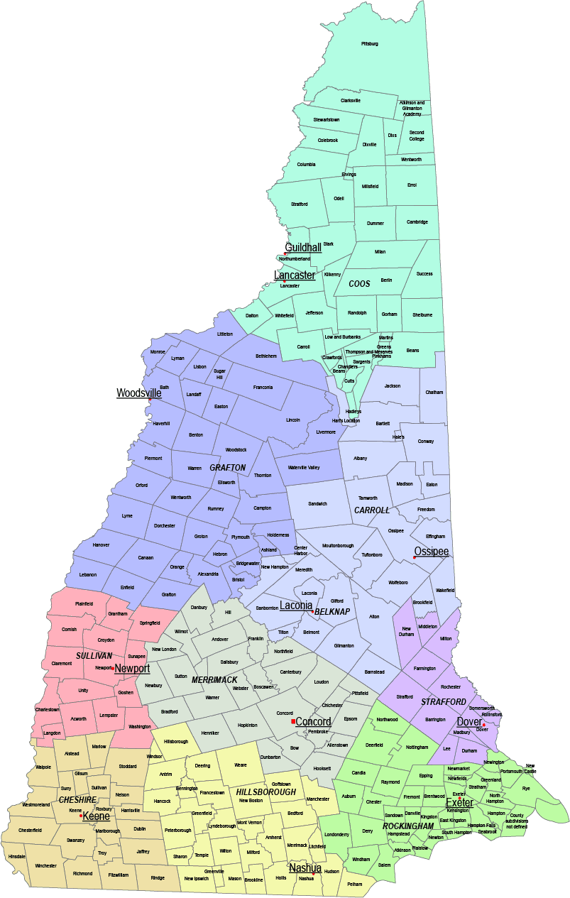 New Hampshire County And Communities Map New Hampshire County And Communities Map