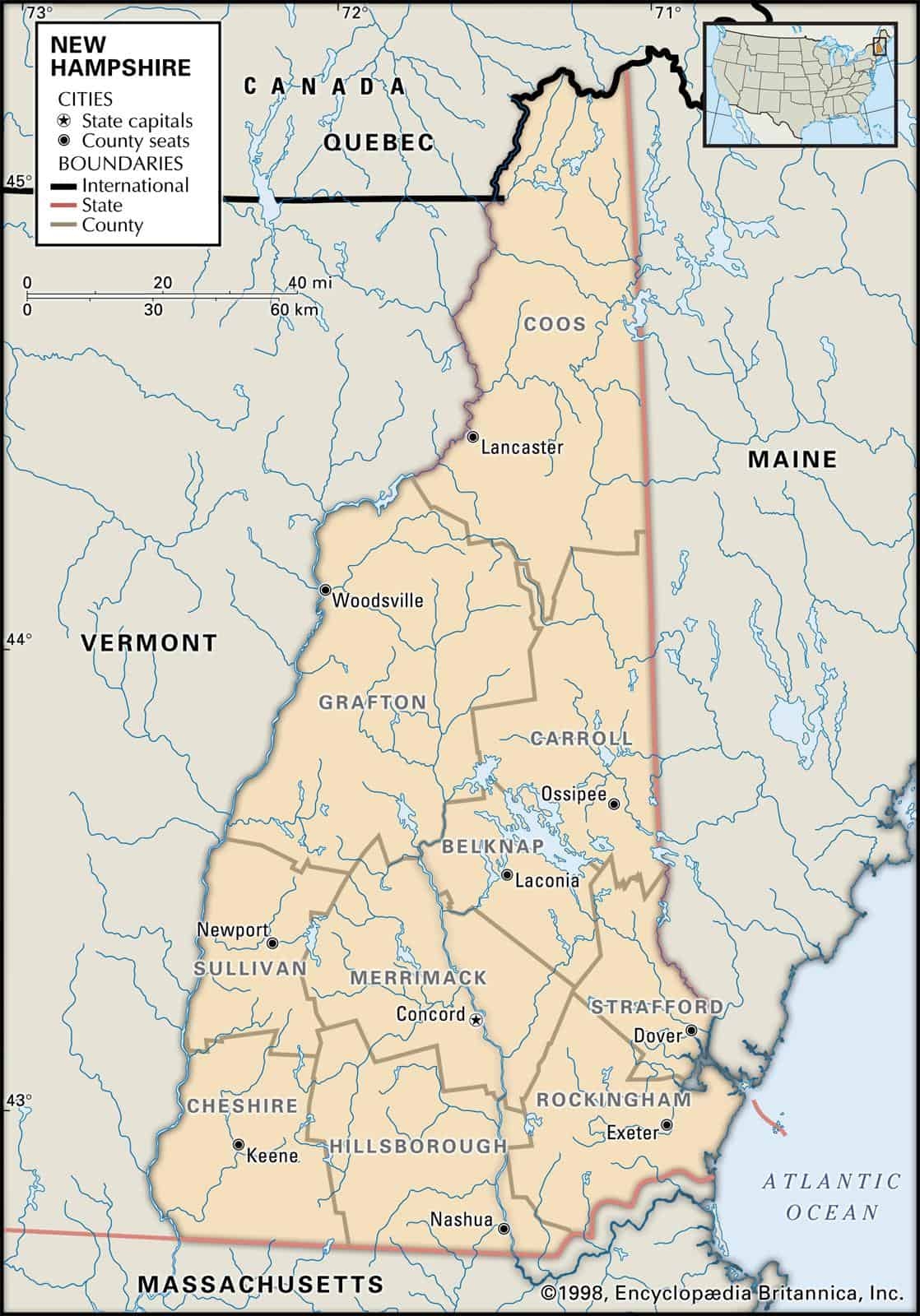state of nh counties map