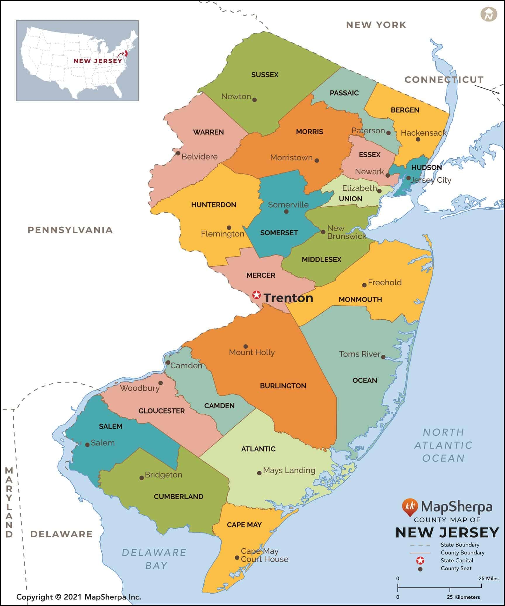 New Jersey Counties Map By MapSherpa The Map Shop