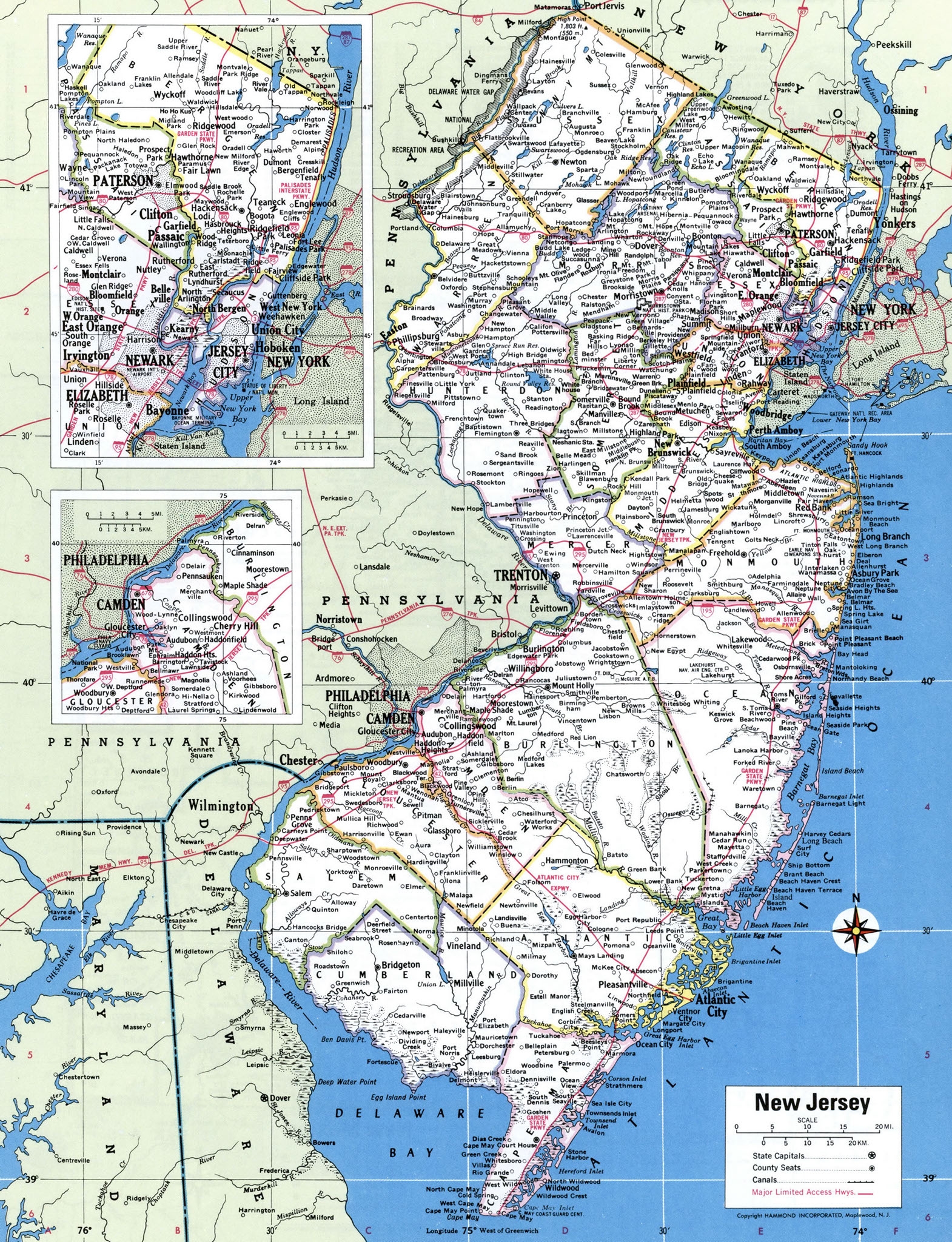 New Jersey State County Map With Cities Roads Towns Highway Counties US Map