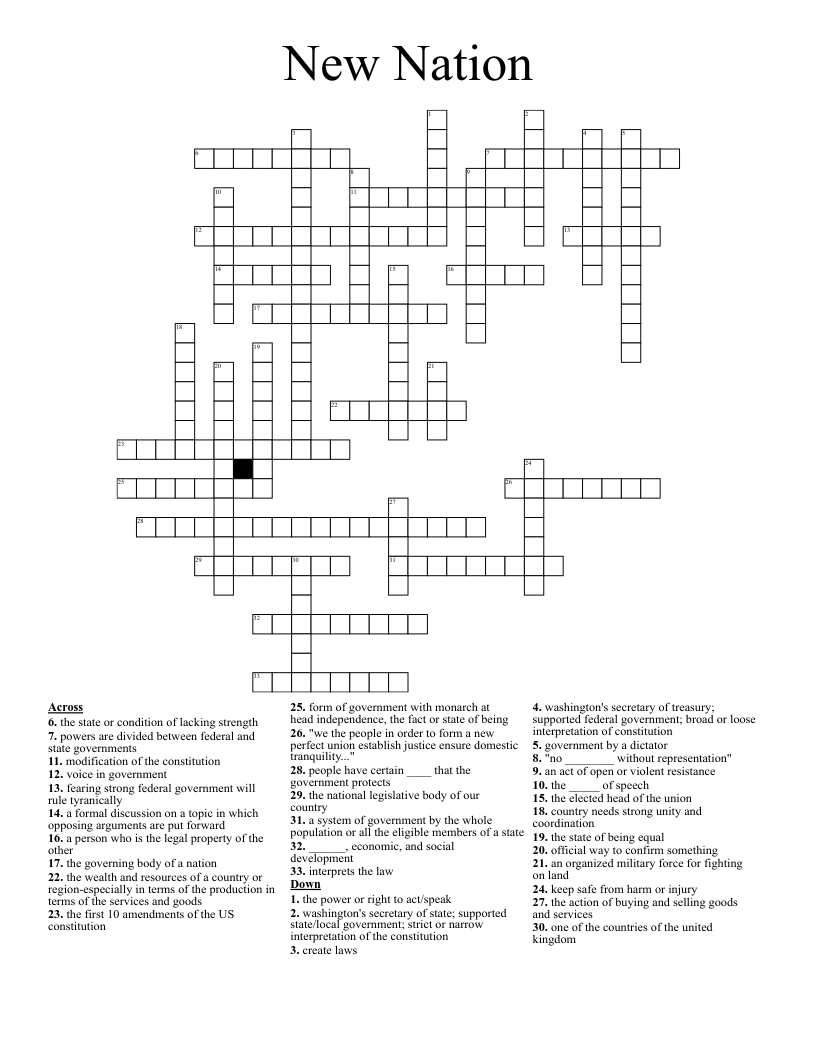 New Nation Crossword WordMint New Nation Crossword WordMint