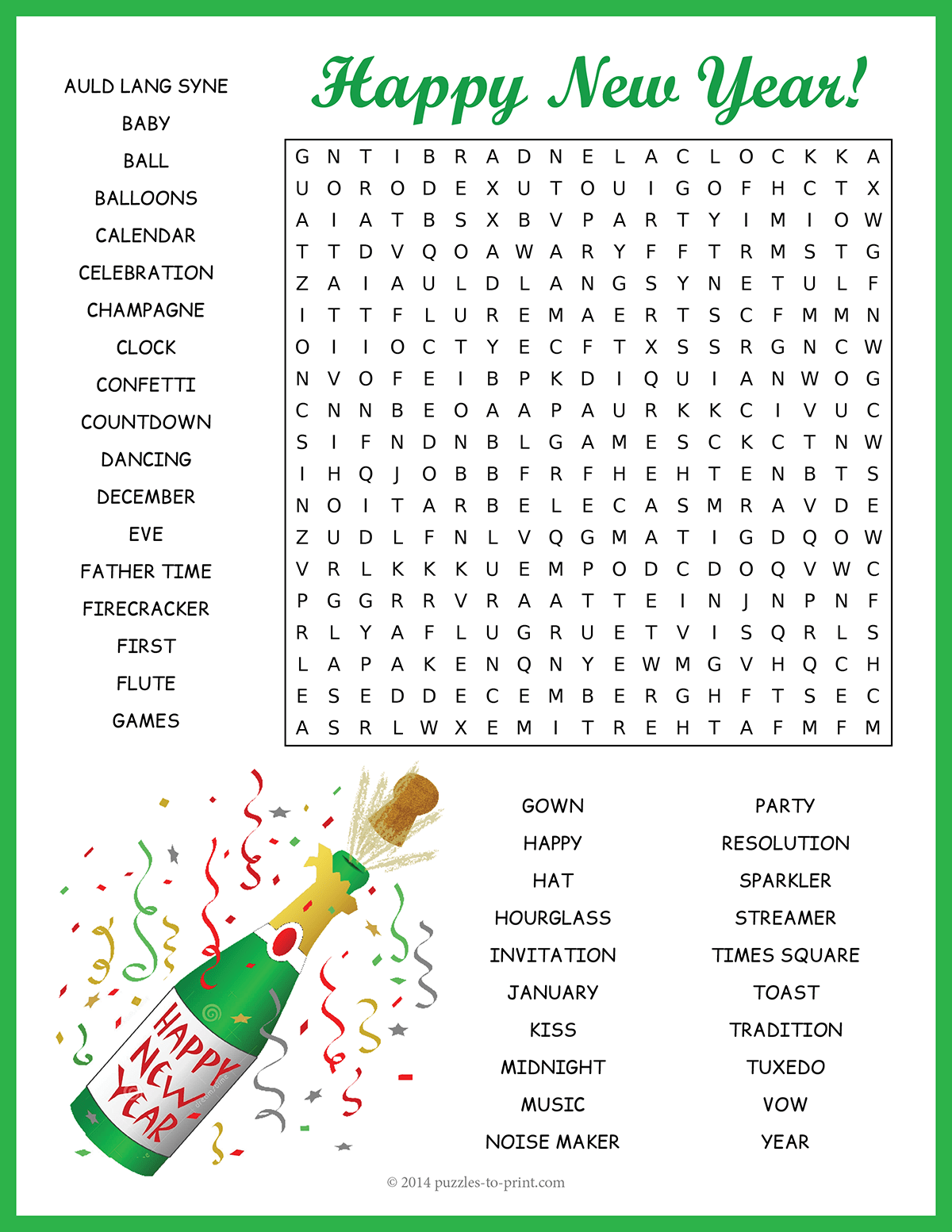 New Year s Day Word Search New Year s Day Word Search