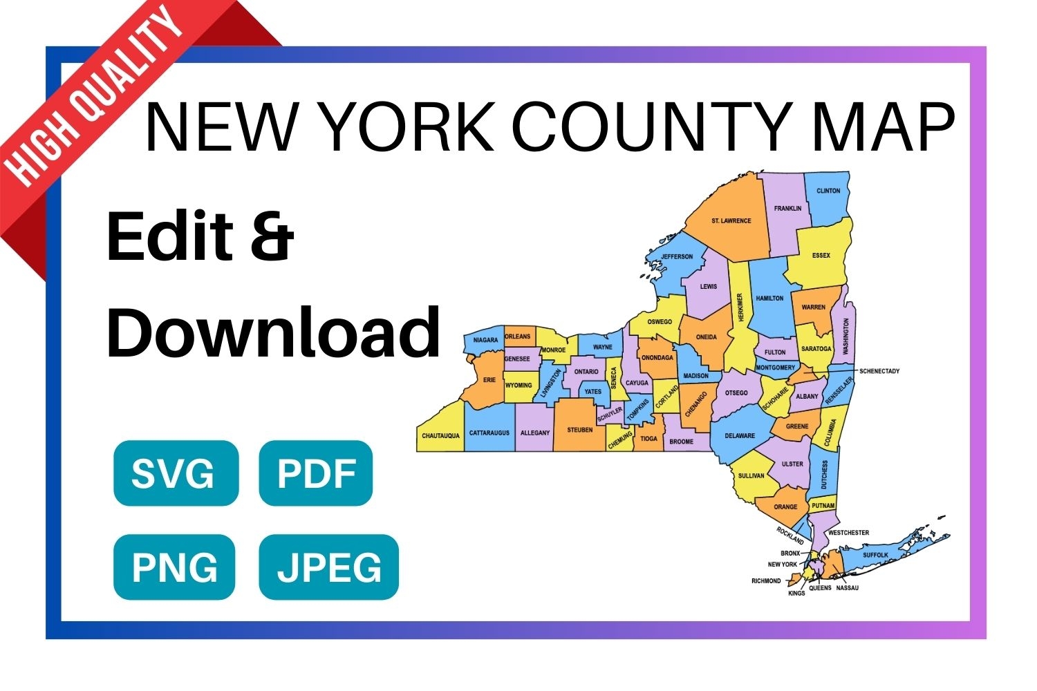 New York County Map Editable Printable State County Maps