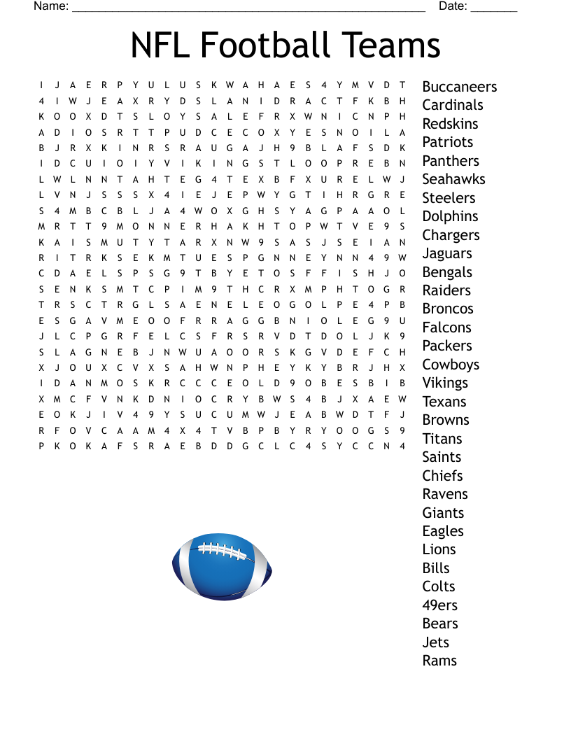 NFL Football Teams Word Search WordMint