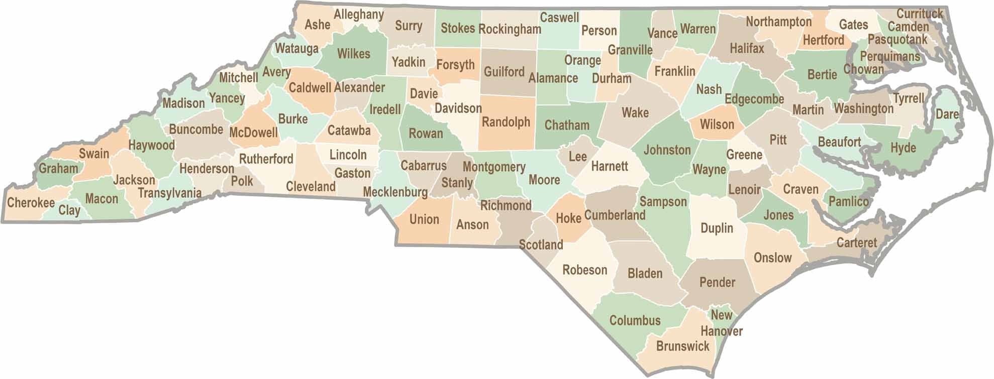 north carolina map by county