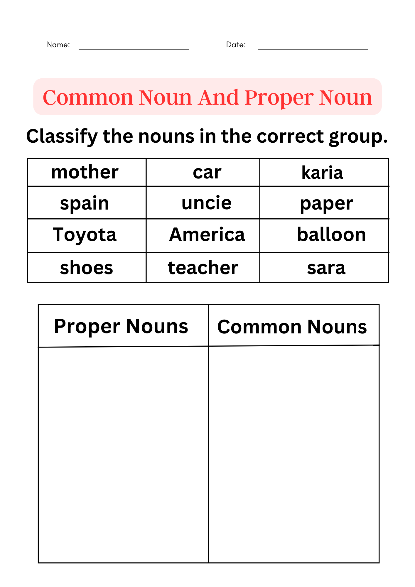 Nouns Common Nouns And Proper Nouns Worksheets For Grade 1 2 3 Made By Teachers