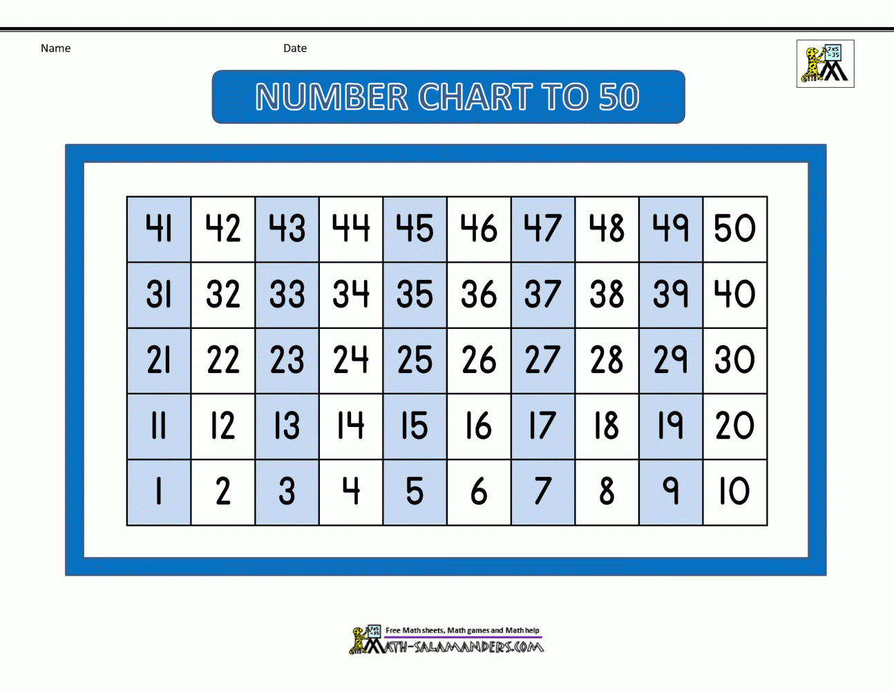 1 50 numbers chart 1 50 numbers chart