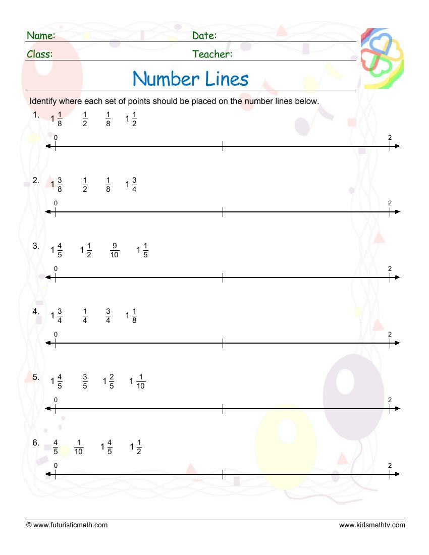 fractions number line worksheet
