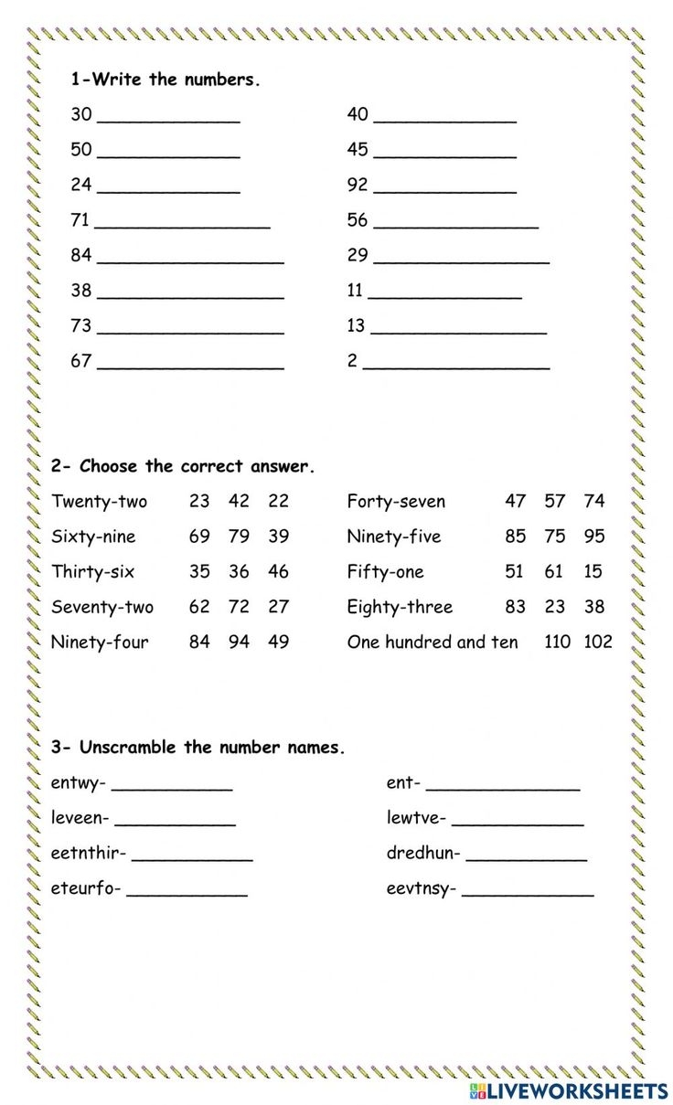 Number Names 1 100 Worksheet