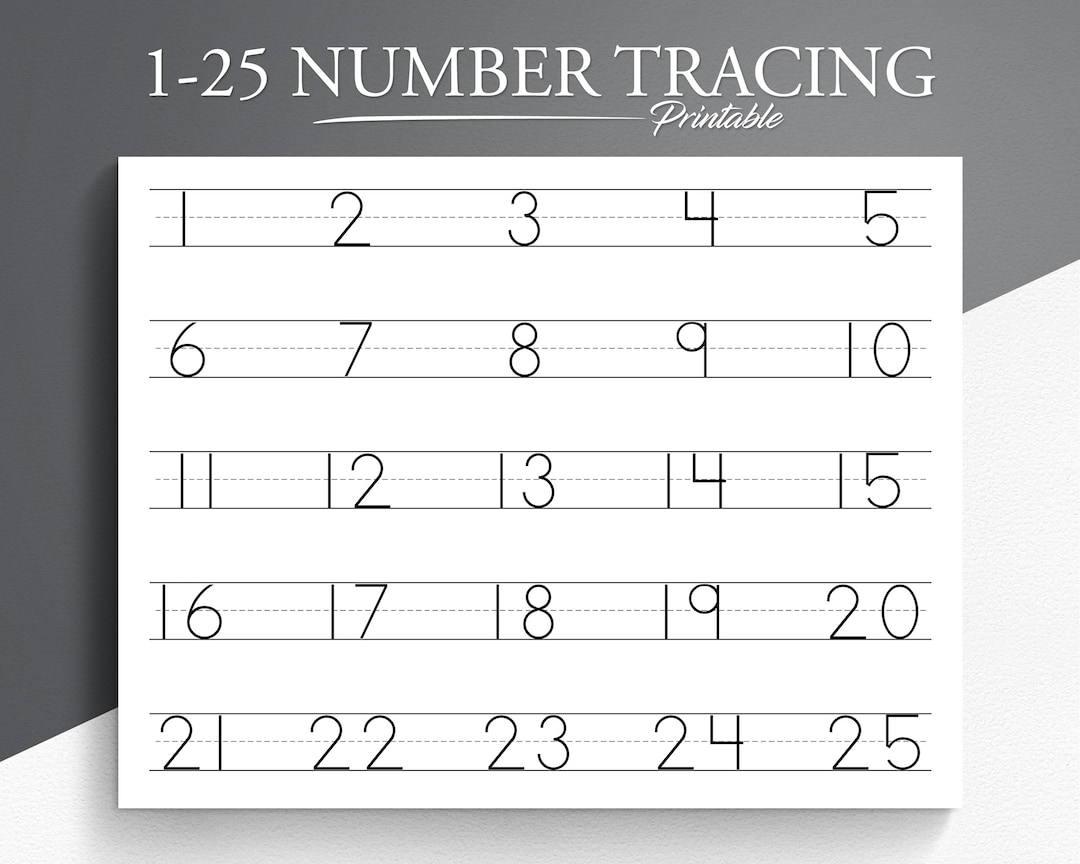 Number Tracing Worksheet 1 25 Printable Trace Numbers Handwriting Practice Number Tracing Tracing Worksheets Etsy
