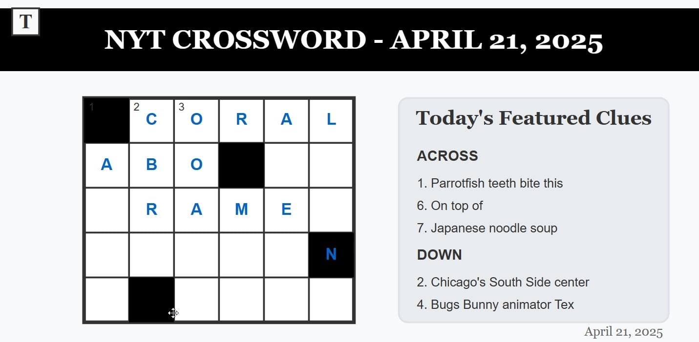 NYT Crossword Answers April 21 2025 Solve Today s Tricky Clues