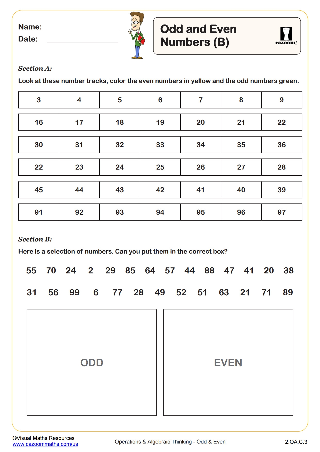 Odd And Even Numbers B PDF Printable Operations And Algebraic Thinking Worksheets