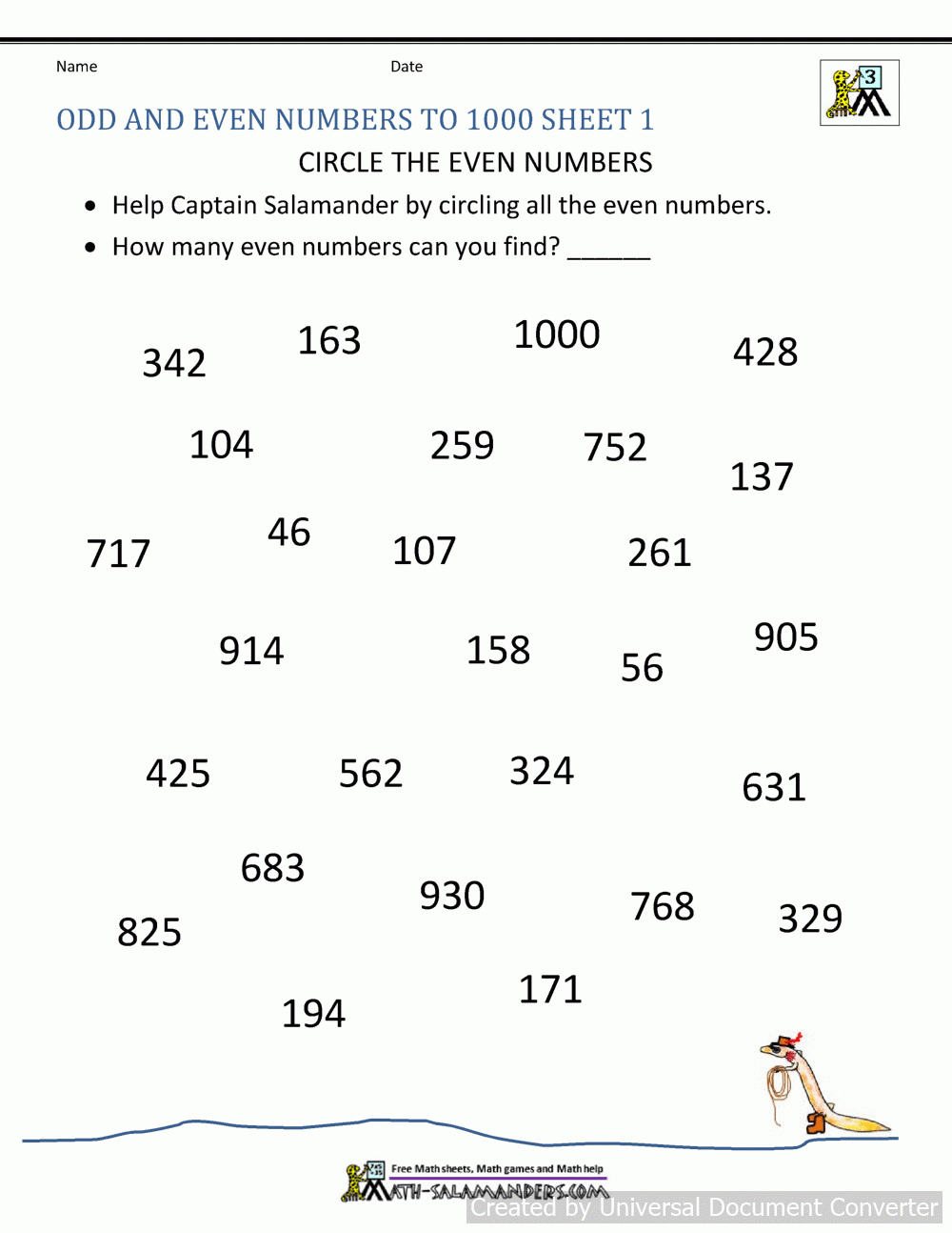 Odd And Even Numbers Worksheet