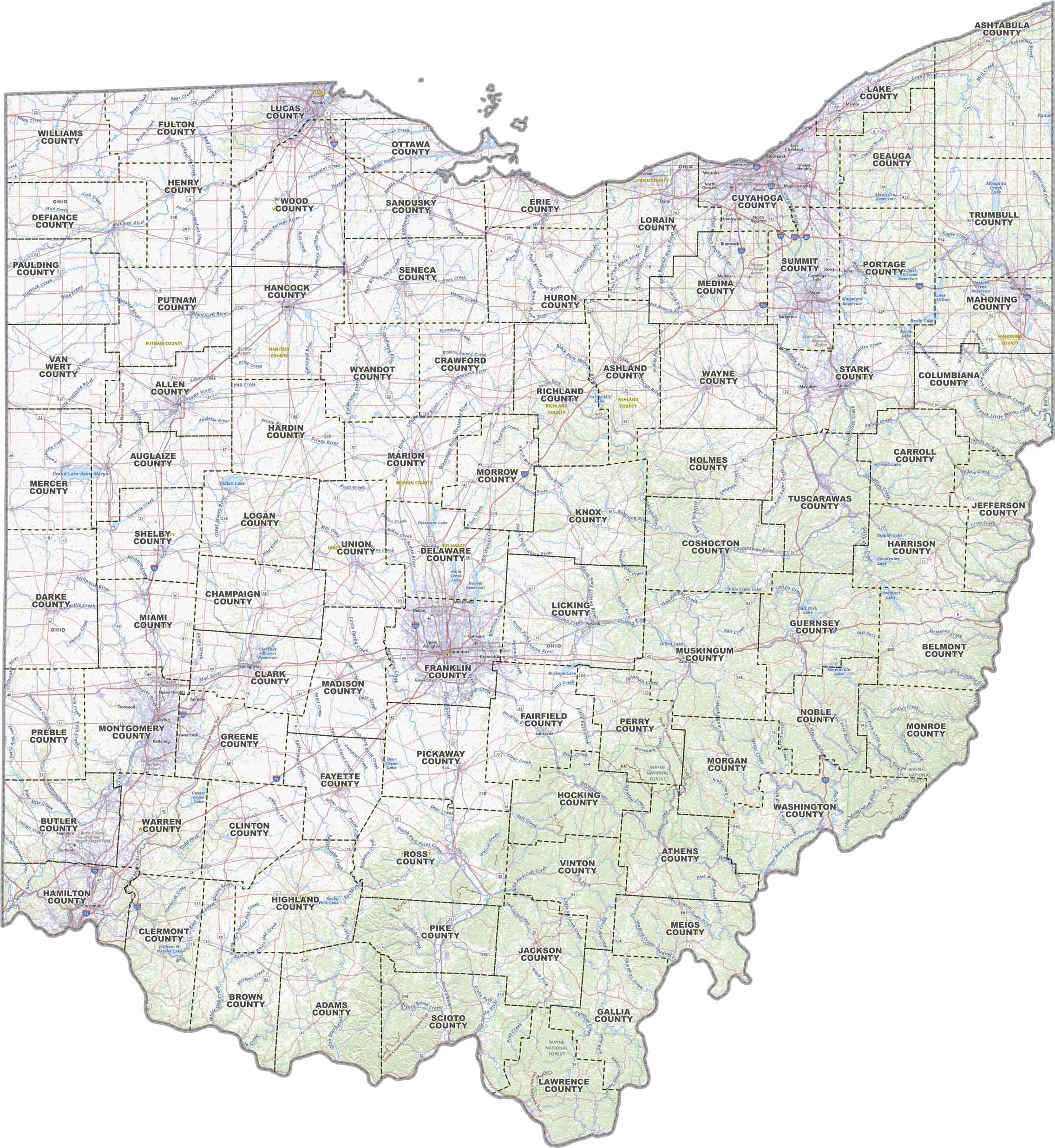 map ohio counties and cities