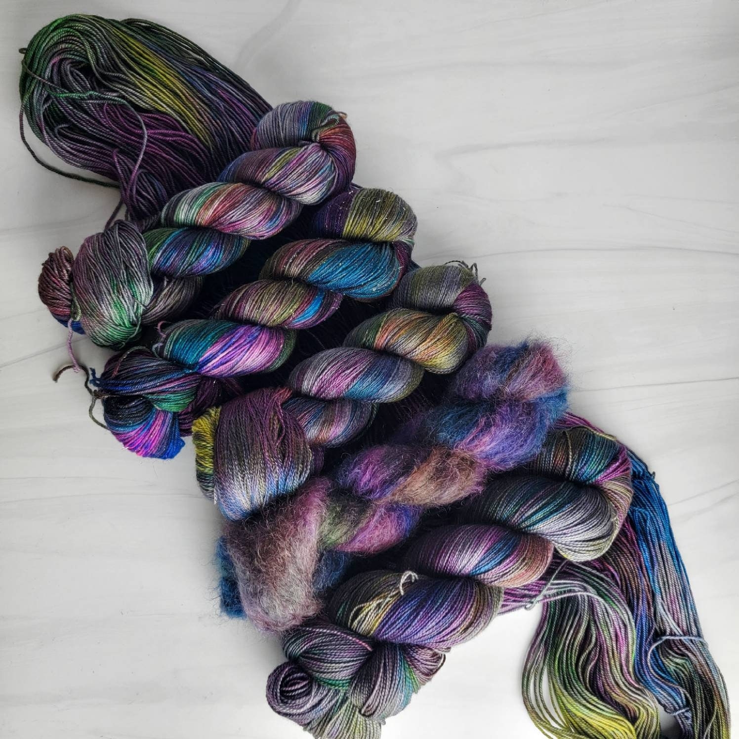 Oil Slick Hand Dyed Variegated Yarn Fingering To Worsted Weight Choose Your Base Rainbow Overdyed Grey Etsy
