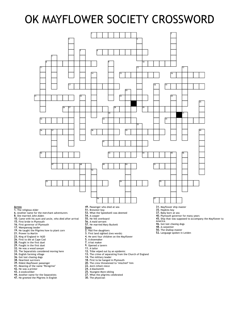 OK MAYFLOWER SOCIETY CROSSWORD WordMint