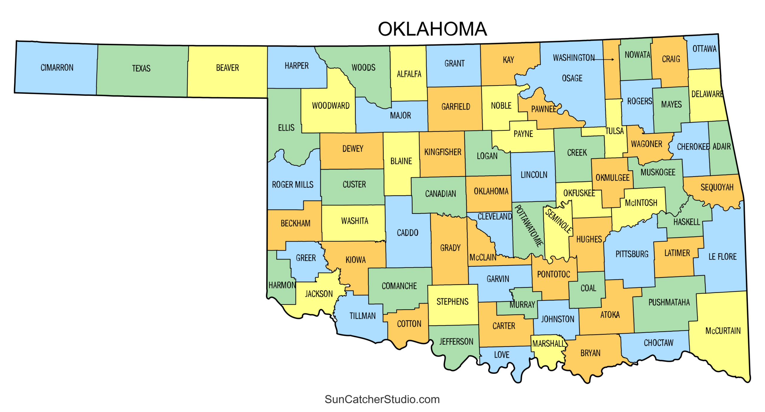 Oklahoma County Map Printable State Map With County Lines Free Printables Lettering SVG Files Tools Apps