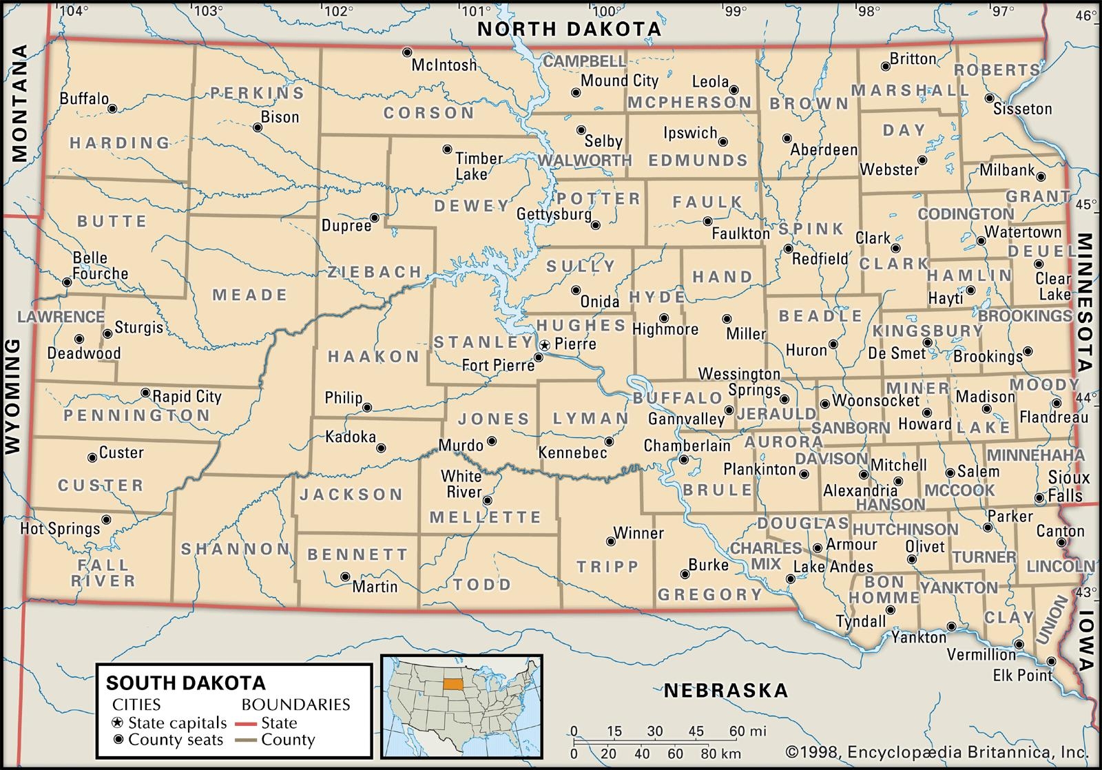 Old Historical City County And State Maps Of South Dakota