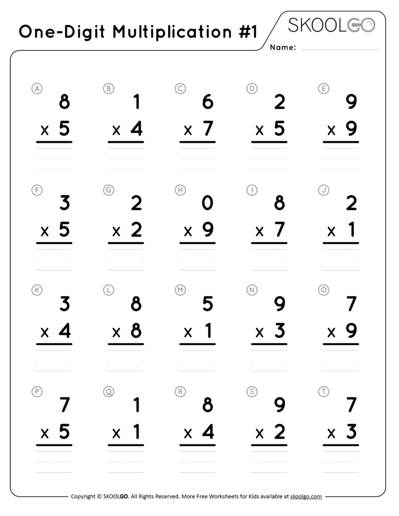 One Digit Multiplication 1 SKOOLGO