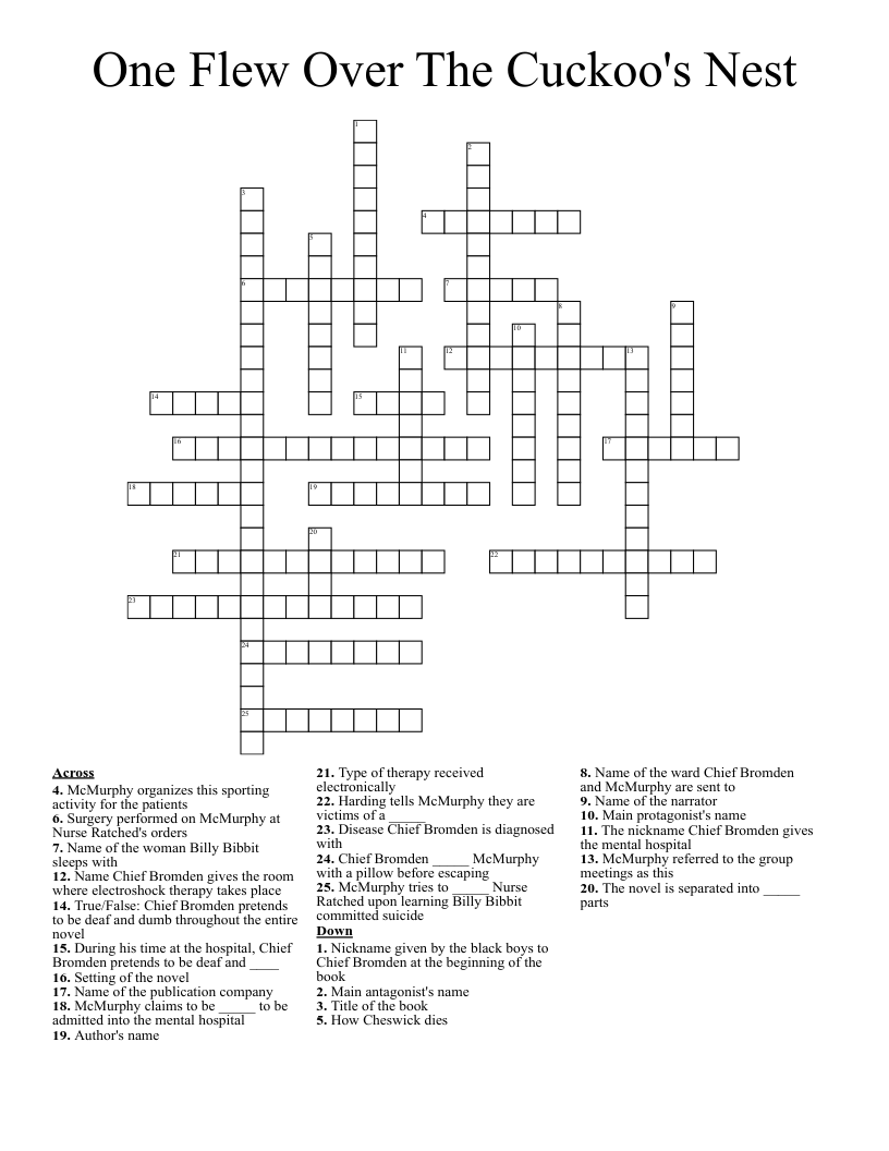 One Flew Over The Cuckoo s Nest Crossword WordMint One Flew Over The Cuckoo s Nest Crossword WordMint
