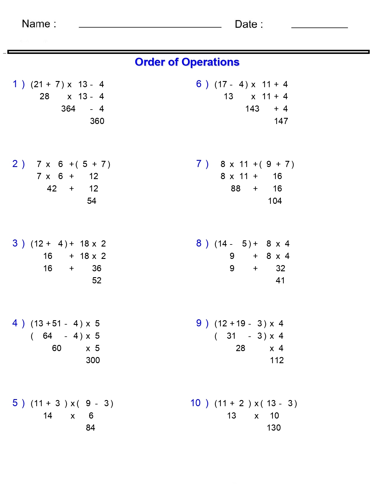 Order Of Operations Without Division Worksheets Basic With Parentheses Made By Teachers Order Of Operations Without Division Worksheets Basic With Parentheses Made By Teachers