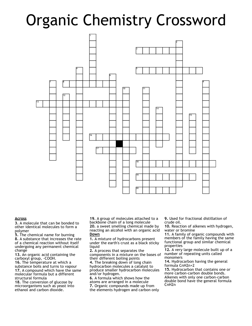 Organic Chemistry Crossword WordMint