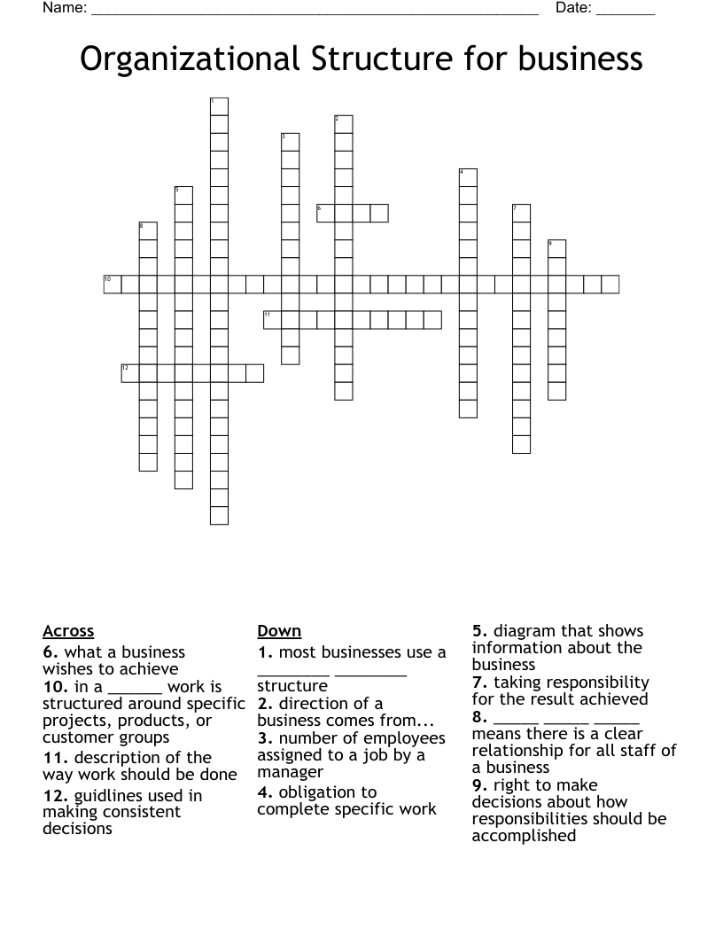 Organizational Structure For Business Crossword WordMint Organizational Structure For Business Crossword WordMint