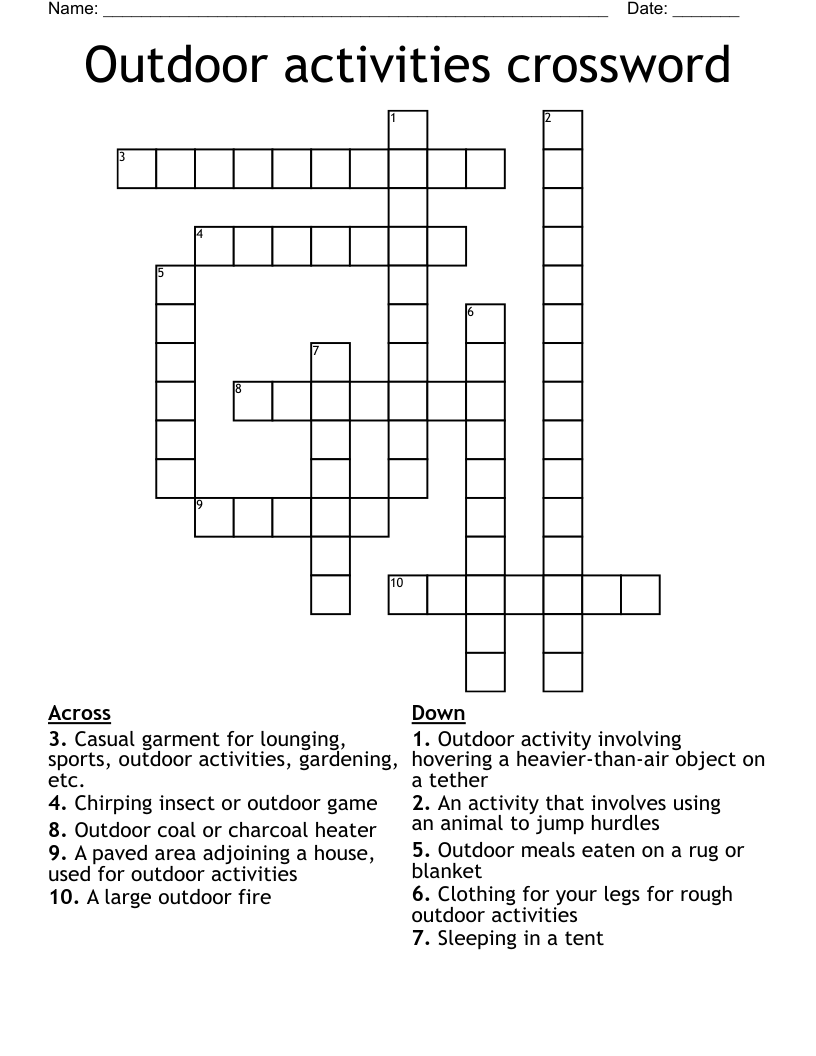 Outdoor Activities Crossword WordMint