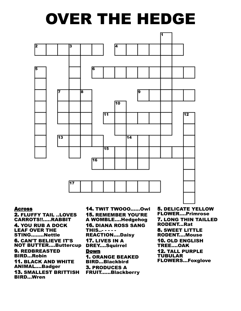 OVER THE HEDGE Crossword WordMint OVER THE HEDGE Crossword WordMint