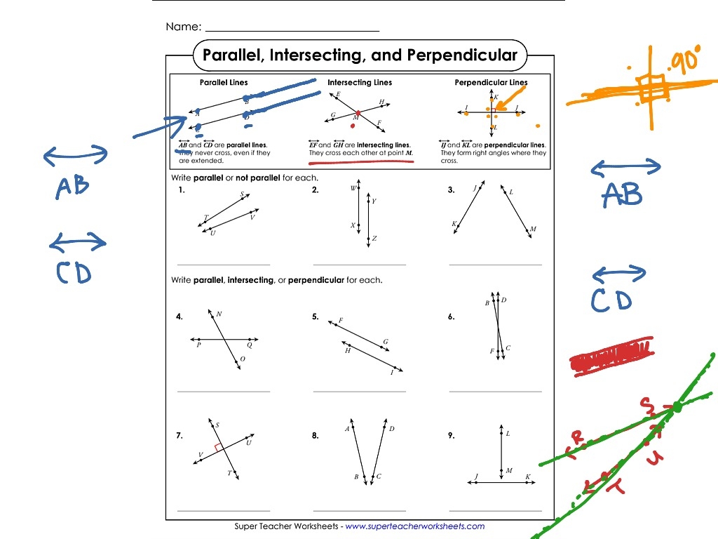 parallel lines perpendicular lines intersecting lines